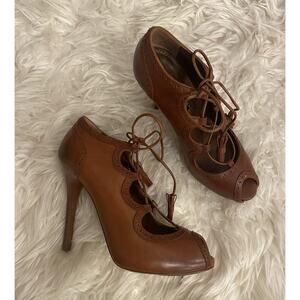 Ralph Lauren Collection Ankle Lace Up Booties Peep Toe High Heels Leather 7.5
